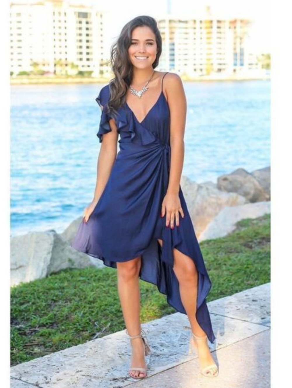 Do + Be Navy Assymetrical Cocktail Dress Medium